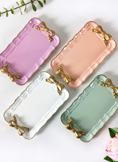 Small Rectangle Resin Tray with Golden Bow Handles