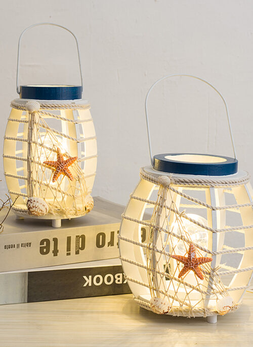 White Wooden Ocean-Themed Lantern