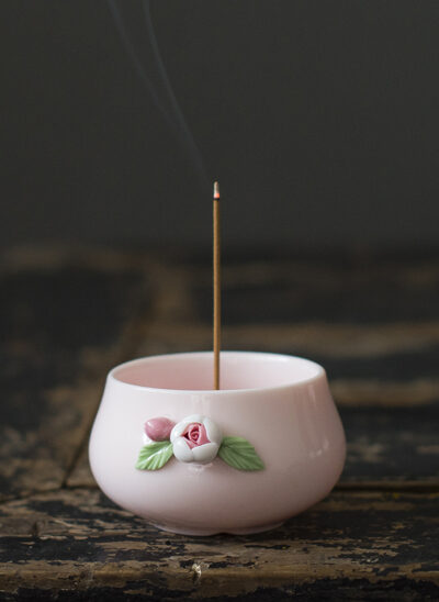 Mini Pink Rose Ceramic Incense Burner
