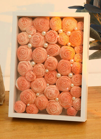 Paper Rose with Pearls Flat Bouquet in Frame