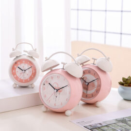 Pink and White Mini Round Alarm Clocks