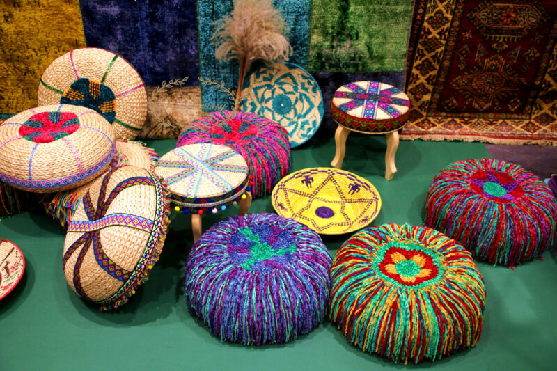 Straw Multicolored Bohemian Stool Cushion