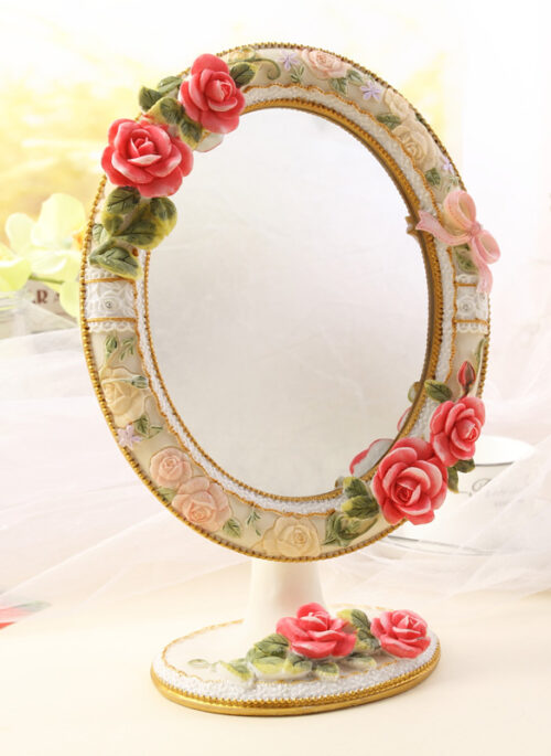 Vintage Floral Lace and Roses Oval Table Mirror