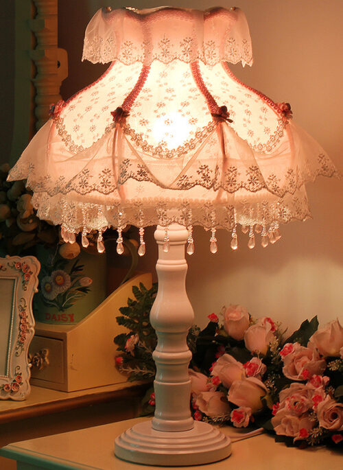 Vintage Lace Trimmed Beaded Floral Lamp
