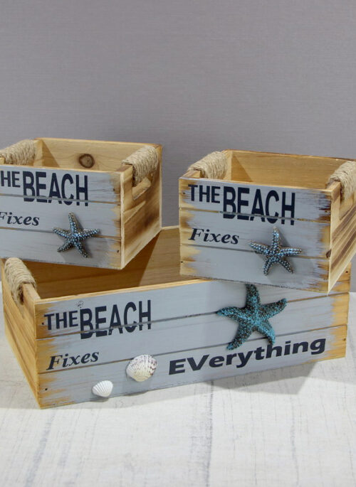 Wooden Beach-Themed Storage Box Set