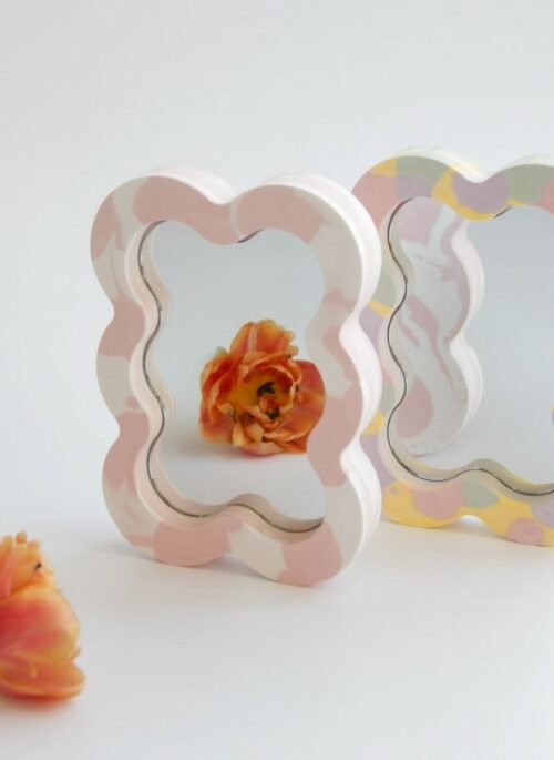 Wavy Mirror Tray with Marbled Frame
