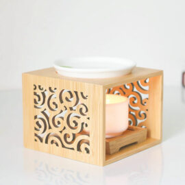 Wooden Cube with Round Pattern Oil Burner