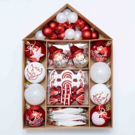 Christmas Balls Ornaments Set with House-Shaped Box