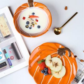 Pumpkin-Shaped Plate and Bowl
