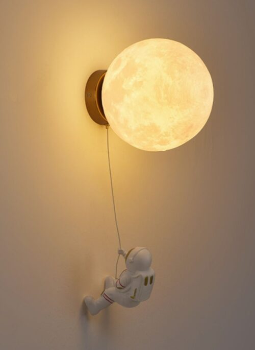 Moon with Hanging Astronaut Wall Lamp