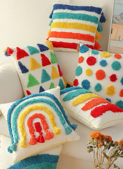 Rainbow Canvas Throw Pillowcase