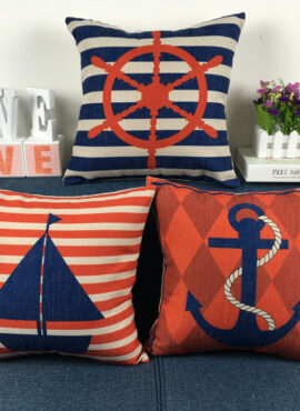 Red and Blue Nautical Themed Throw Pillowcase