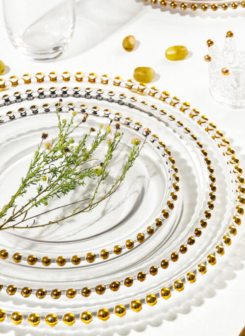 Transparent Plate with Gold Bead Rim
