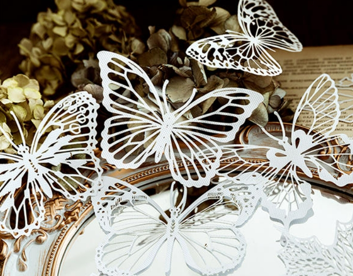 White Butterflies and Leaves Sticker