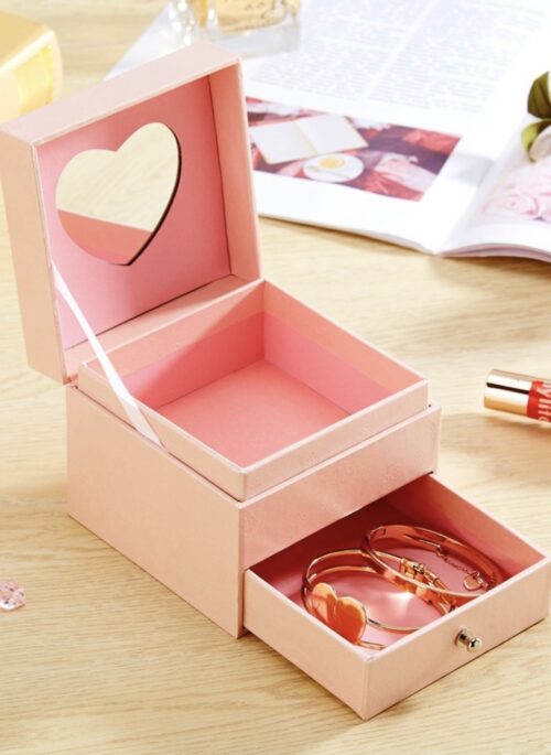 Pink Jewelry Box with Heart Mirror Inside