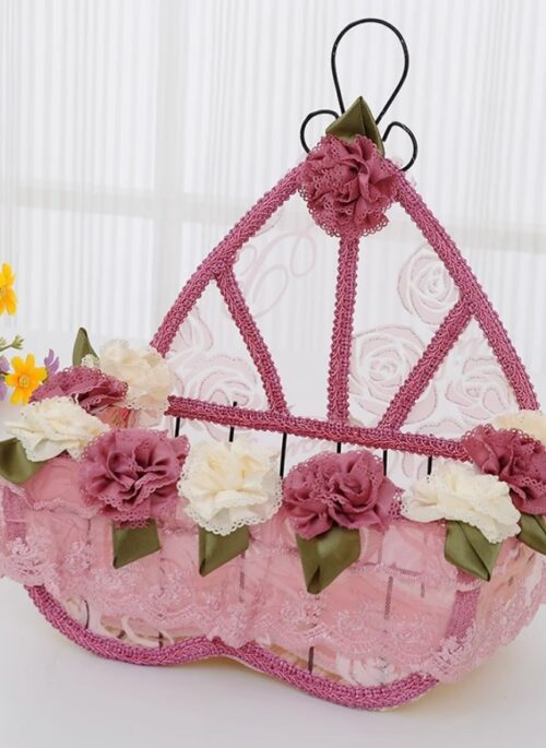 Vintage Inverted Heart-Shaped Basket with Roses