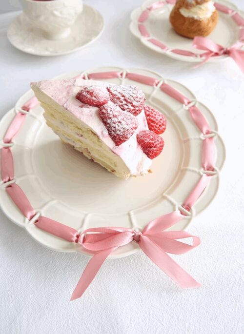 Vintage Porcelain Plate with Pink Ribbon