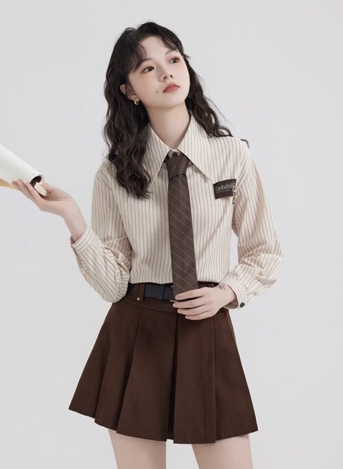 Striped Blouse With Necktie