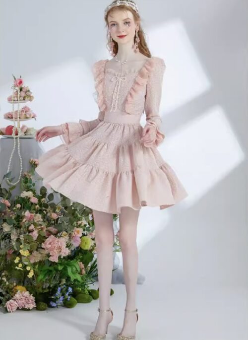 Knitted Lace Dress With Ruffles