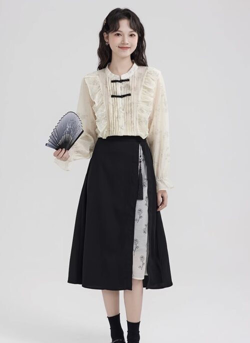 Long Sleeved Chiffon Shirt With Ruffles