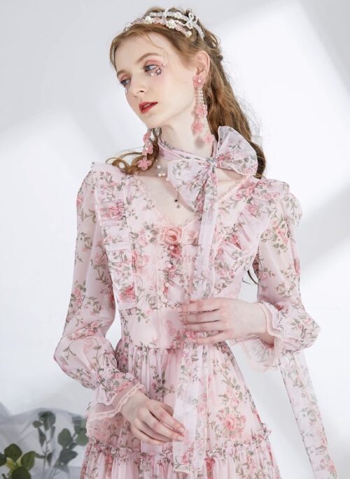 Mid-Length Floral Dress With V-Neck