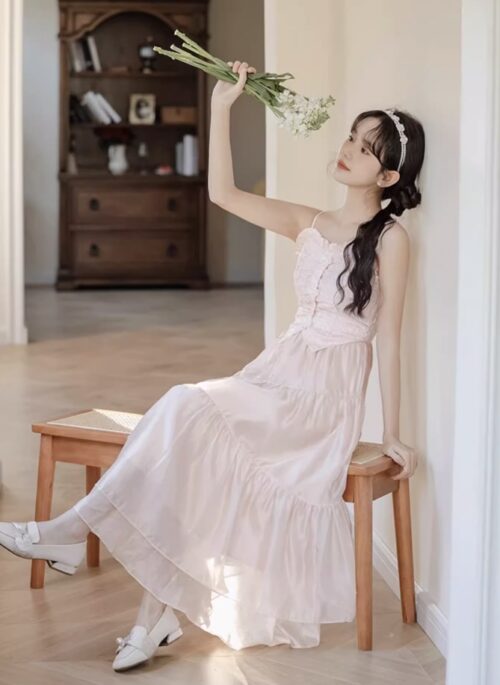 Pink Long Suspender Dress | The Other Aesthetic