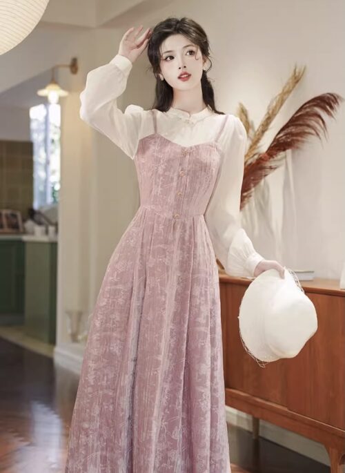 Pink Velvet Embossed “Two Piece” Dress