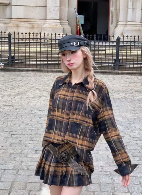 Brown Plaid Short Skirt