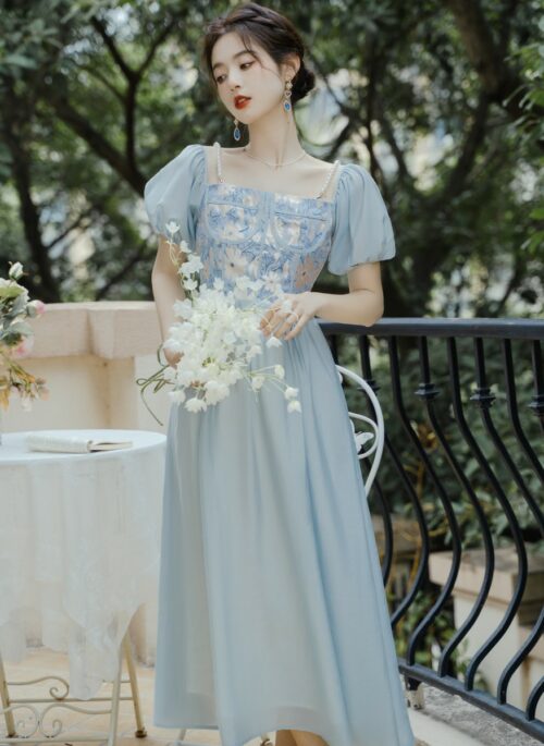Floral Bustier Dress With Puff Sleeves
