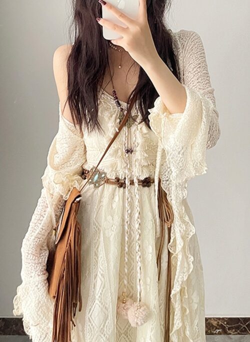 Apricot Lace Sleeveless Dress