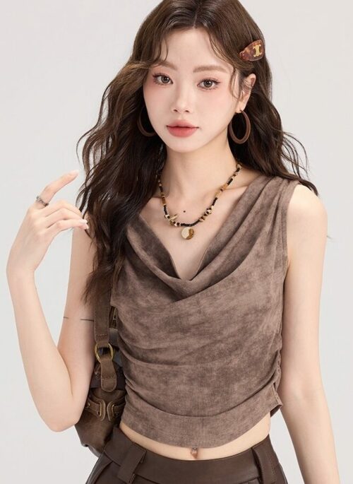 Brown Elegant Sleeveless Top