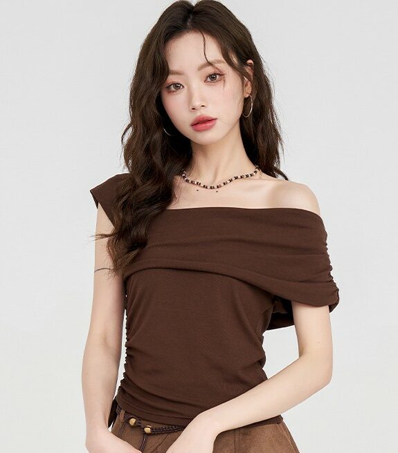 Brown One Off Shoulder Blouse