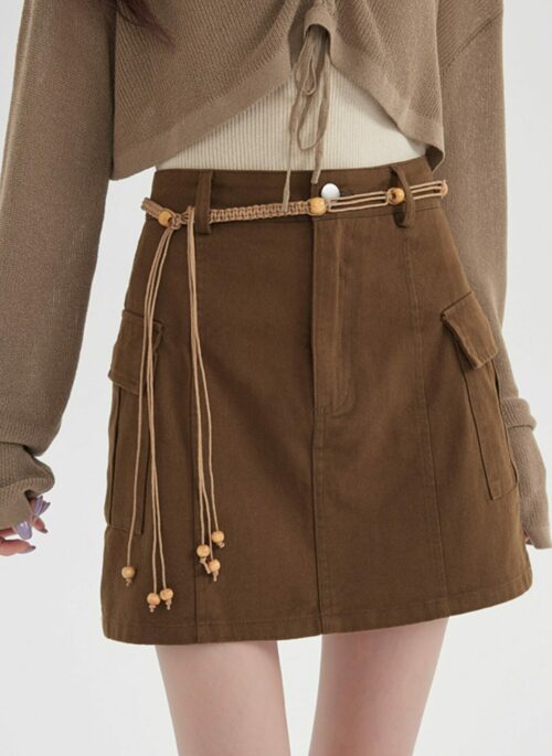 Brown Skirt With Braided Belt