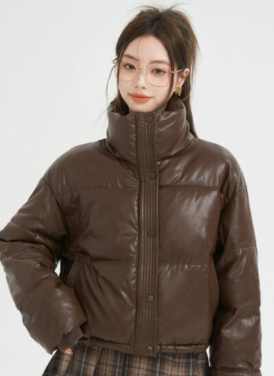 Brown Turtleneck Winter Thick Jacket