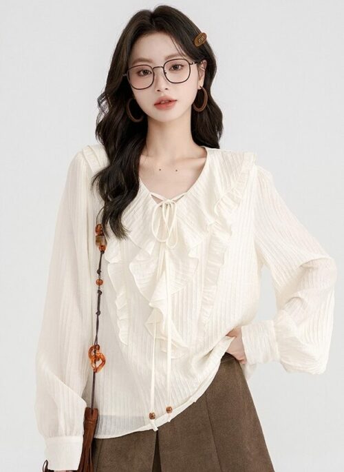 Apricot Baby Collar Long Sleeves Top