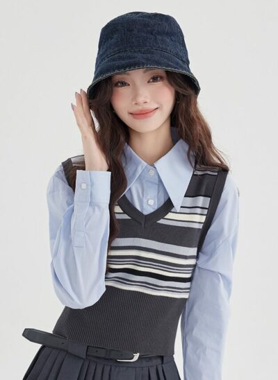 Gray Stripe Layering Vest Top