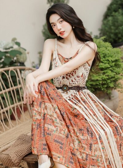 Two-Piece Suspender Dress With Hollow Outer Cover