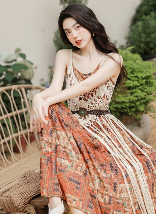 Two-Piece Suspender Dress With Hollow Outer Cover