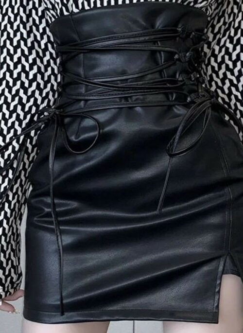 Black Leather Skirt With Side Tie