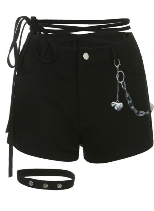 Black Shorts With Metal Chain
