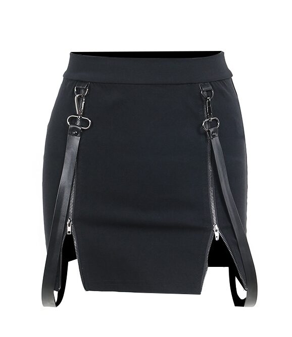 Black Skirt With Double Zipper Hip Slit
