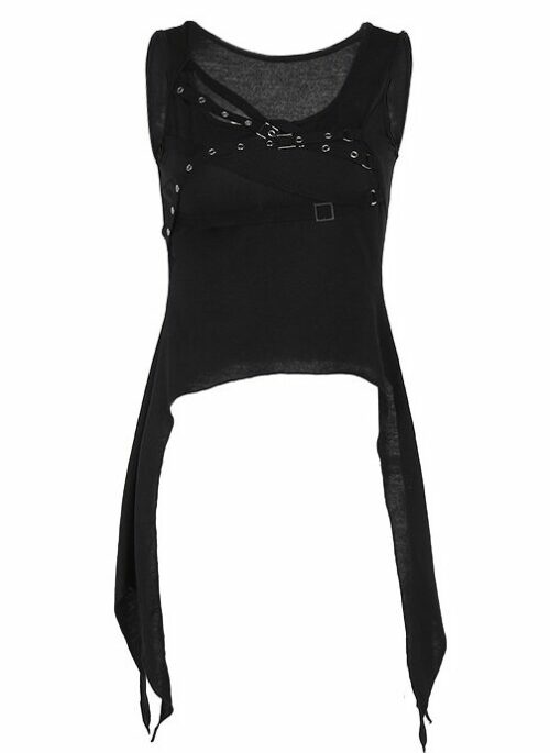 Black Slim Fitting Top With Oversized Side Fabric