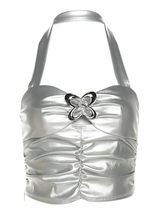 Halter Neck Vest Top With Butterfly Buckle