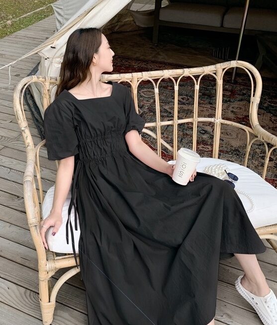 Black Puff Sleeve French Tea Dress