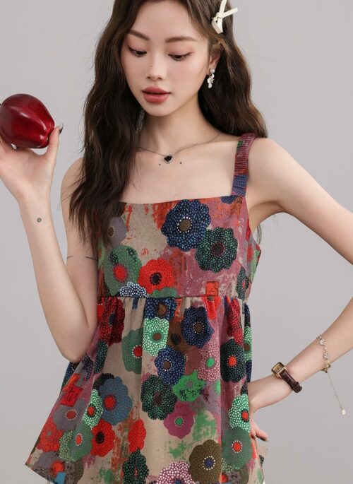 Retro Floral Sleeveless Blouse