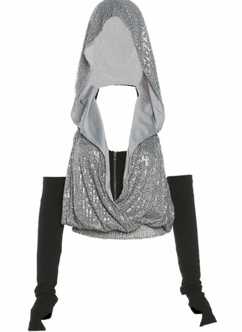 Sequined Two Piece Hooded Vest Set