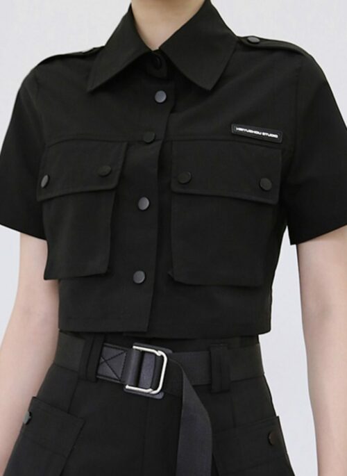 Black Buttoned Crop Top