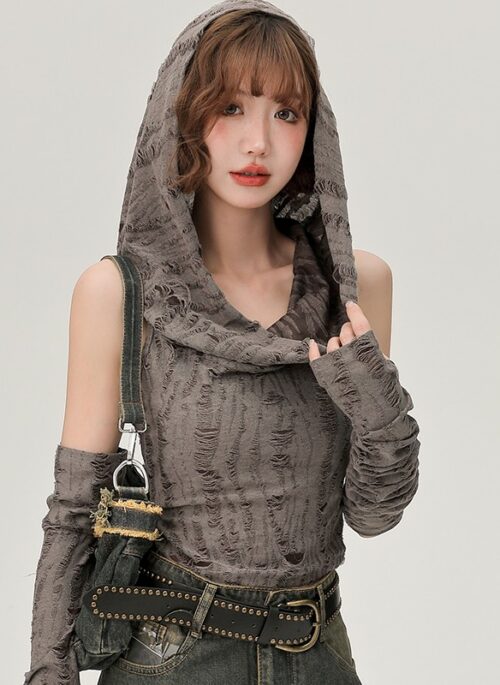 Gray Hooded Sleeveless Top
