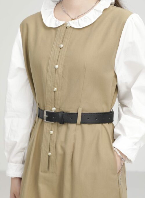 Khaki Retro Long Sleeve Dress