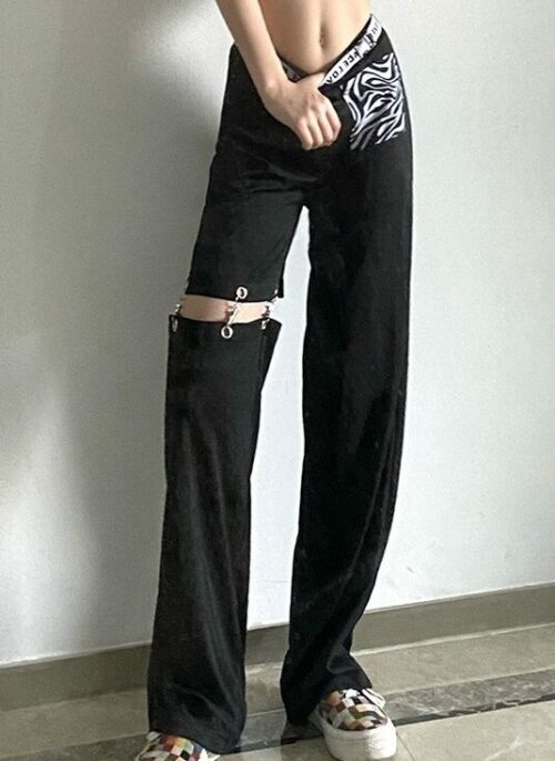 Zebra Print Pants With Metal Detailing